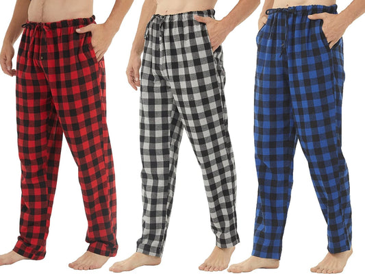 2-3 Pack Men'S Pajama Pants Flannel Cotton Soft Pajamas for Men Plaid Pj Bottoms Lounge Sleepwear with Button Fly